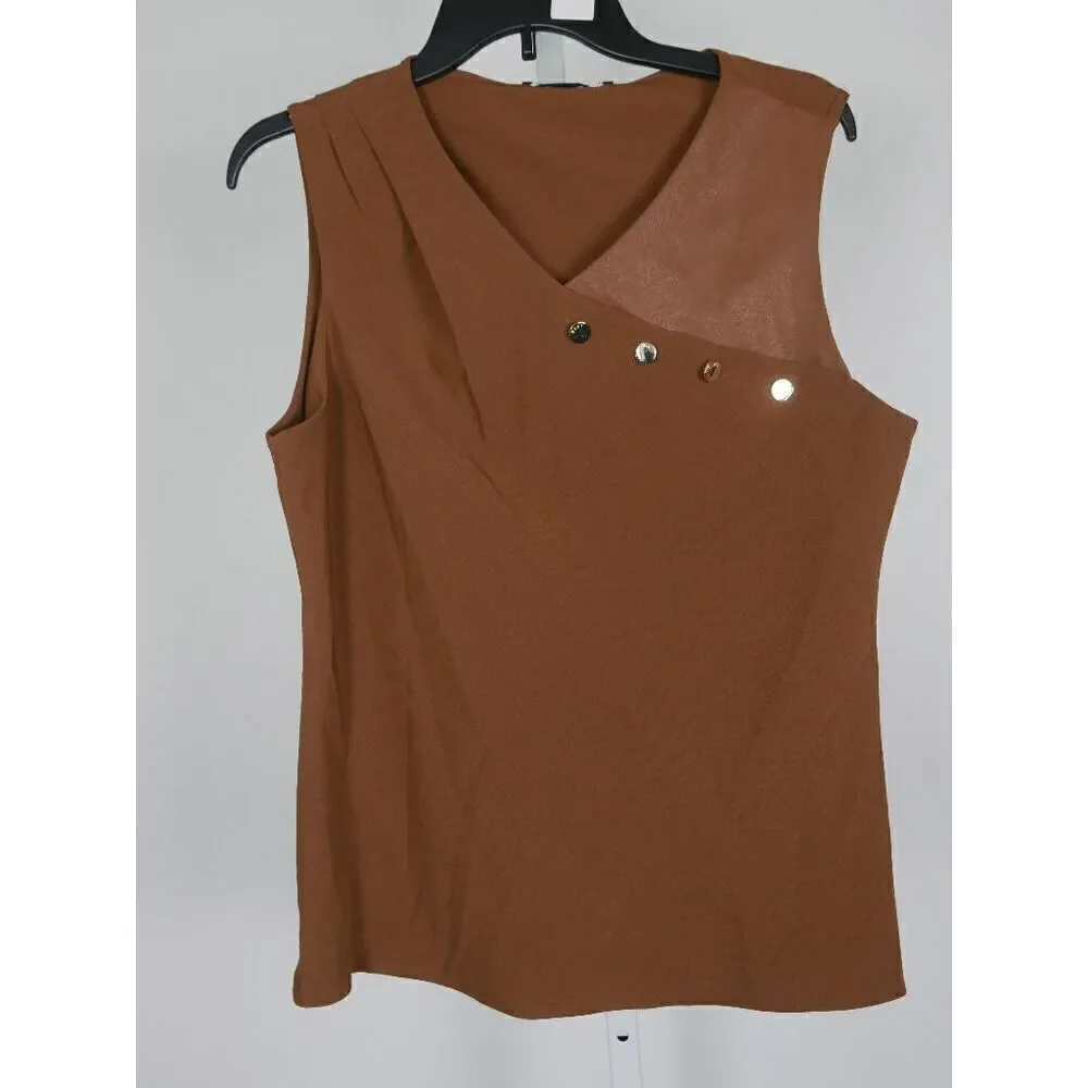 DKNY Women's Petites Mixed Media Casual Blouse PXL
